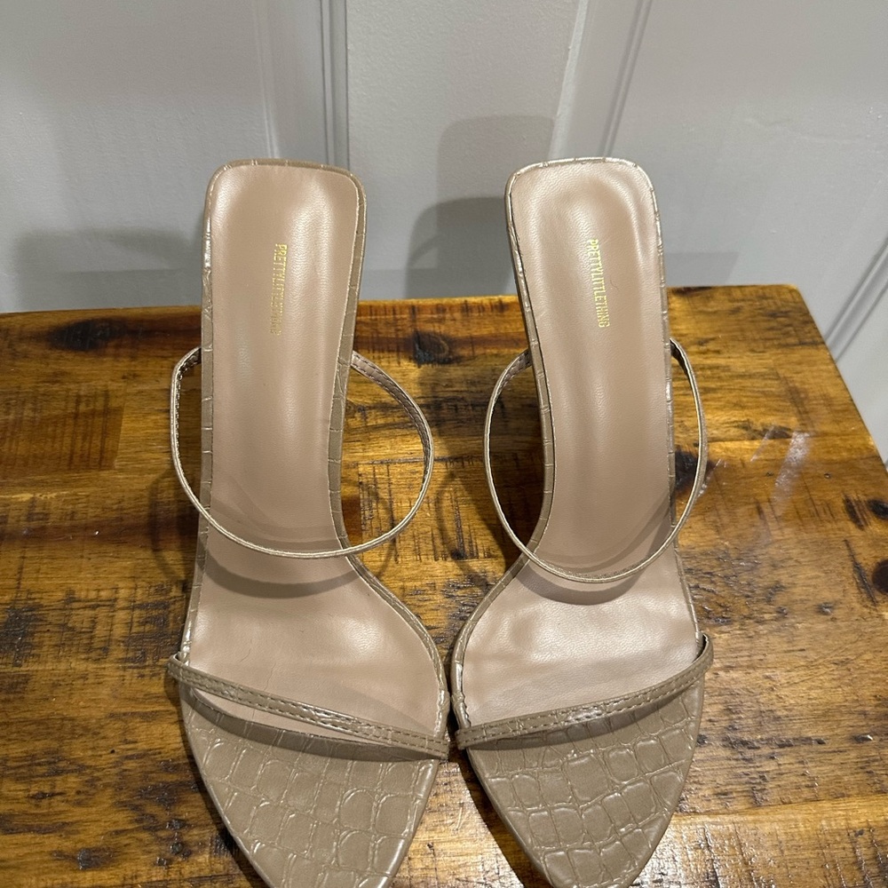 PrettyLittleThing Beige Croc-Pattern Heels
